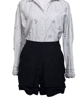 Maeve Black High-Waisted Pleated Shorts